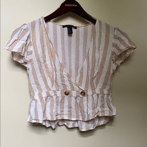 tan and white striped v-cut top